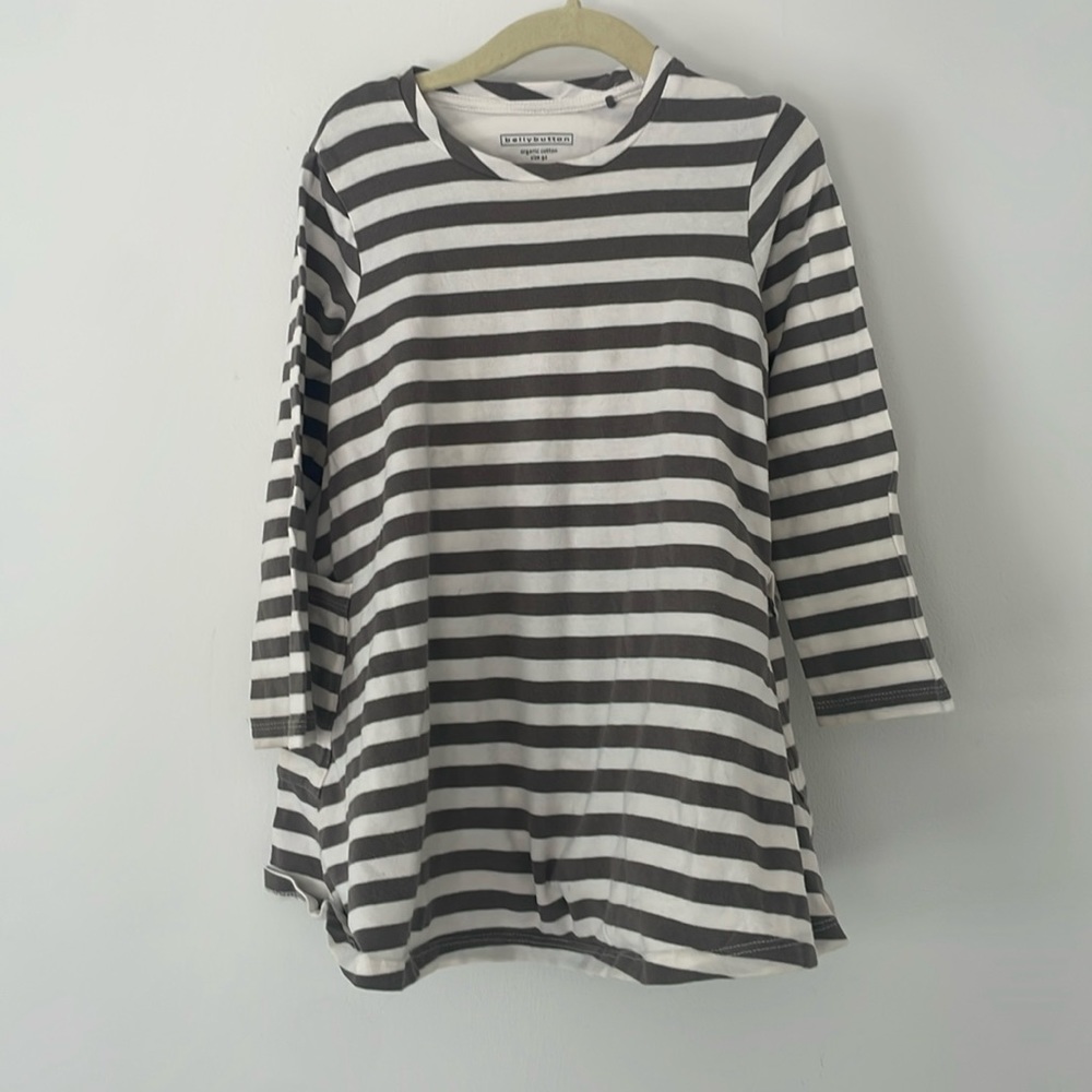 Bellybutton Stripe girls dress white grey organic cotton  size 92 - 2 years